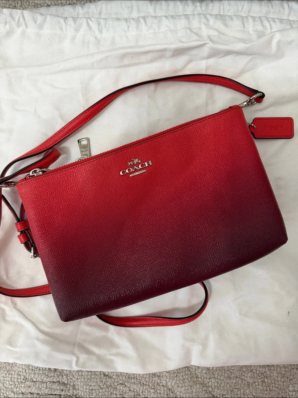 COACH Red Ombre Pebbled Leather Crossbody